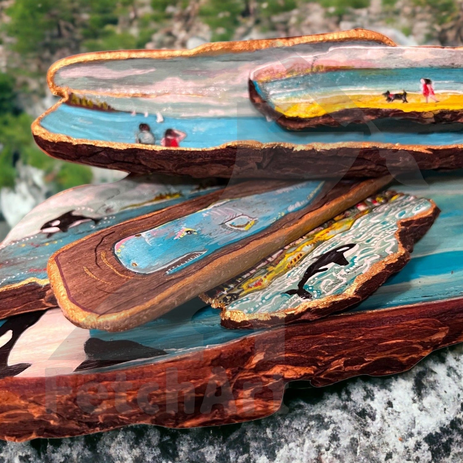 A Collection of Driftwood with Acrylic Painting from the Sunshine Coast BC