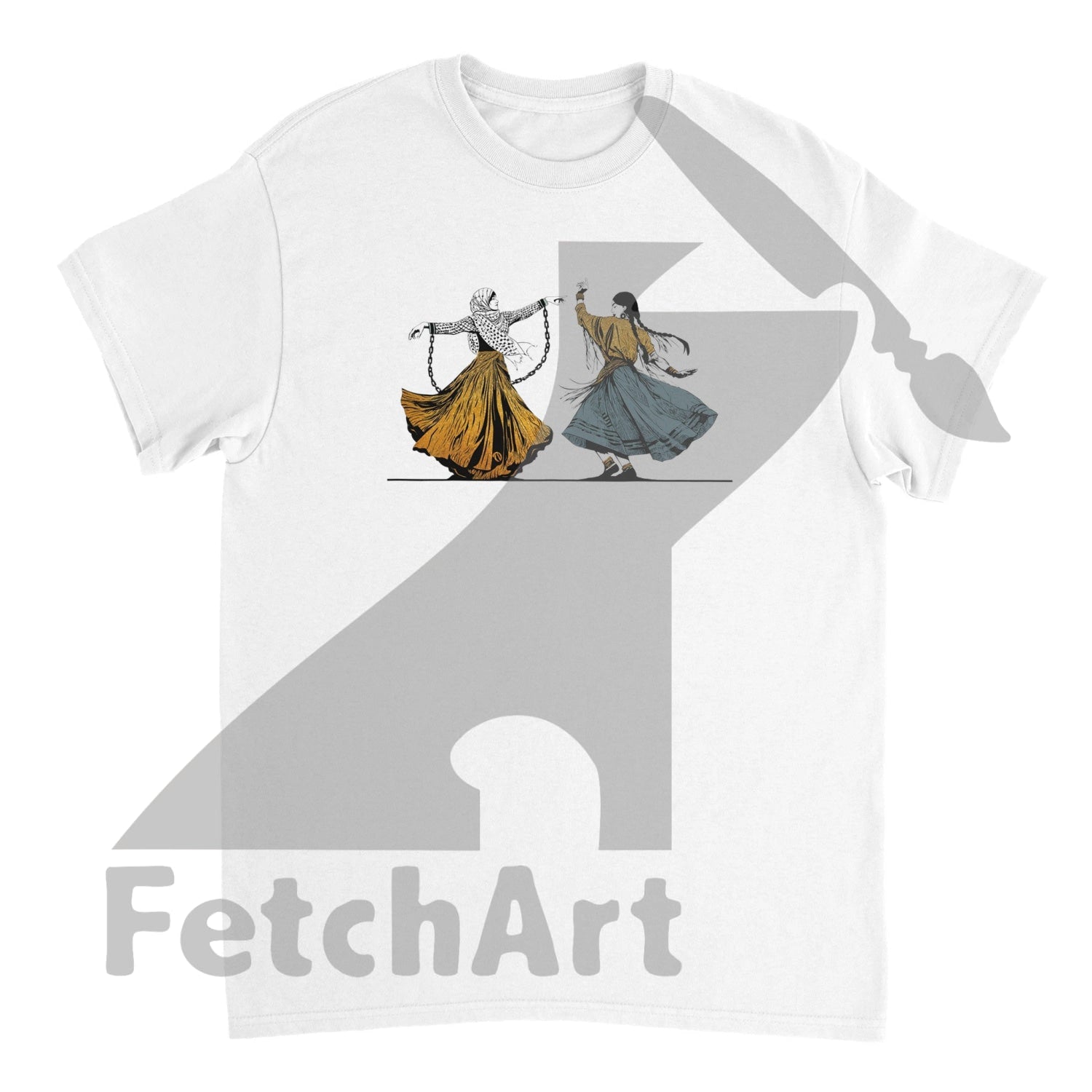 Heavyweight Unisex Crewneck T-Shirt-Female-Freedom Dance With In A Textured Granulated Gold White /