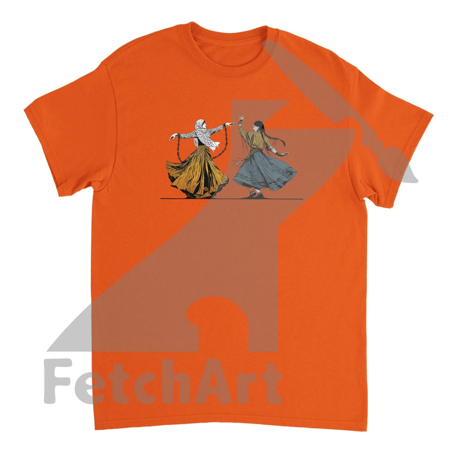 Heavyweight Unisex Crewneck T-Shirt-Female-Freedom Dance With In A Textured Granulated Gold Orange /
