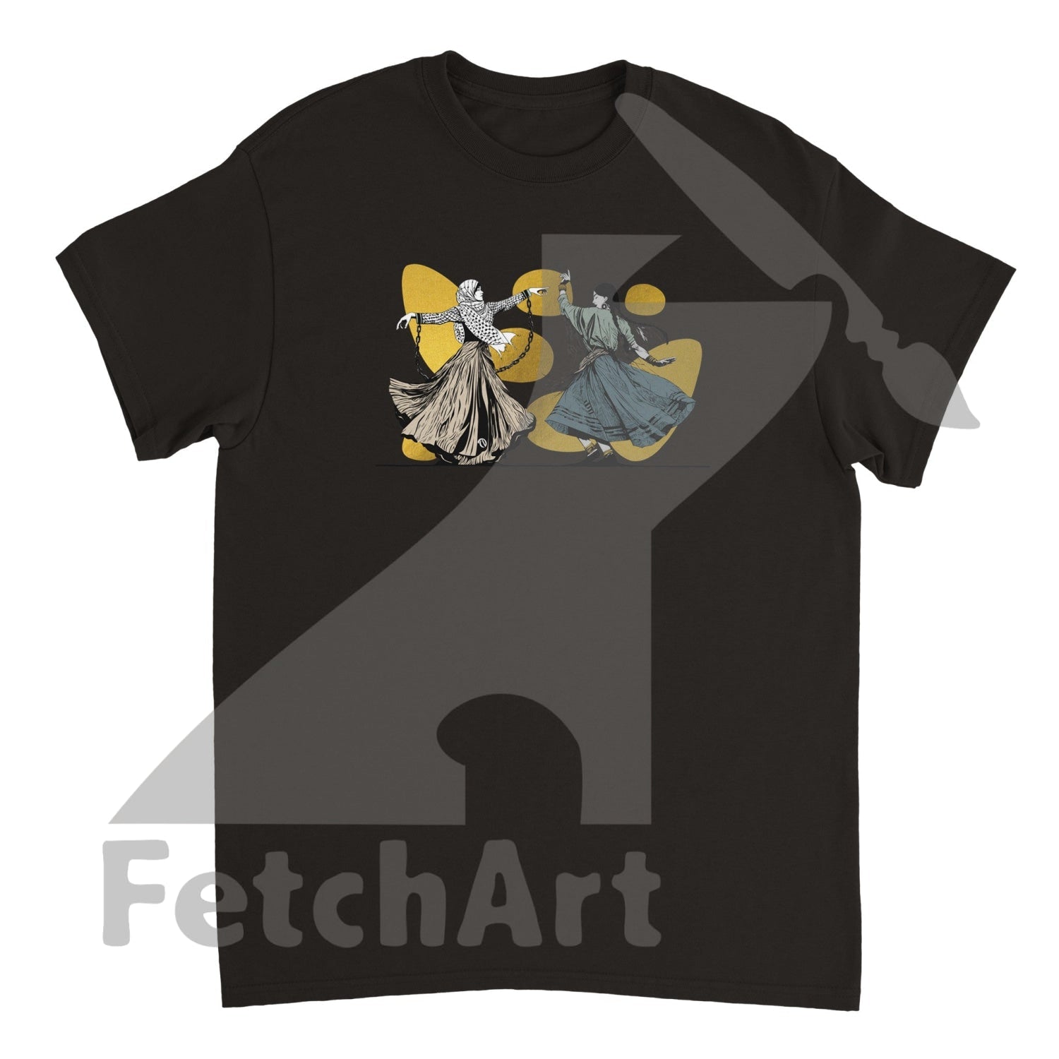 Heavyweight Unisex Crewneck T-Shirt-Female-Freedom Dance With Touch Of Gold Black / S Print Material