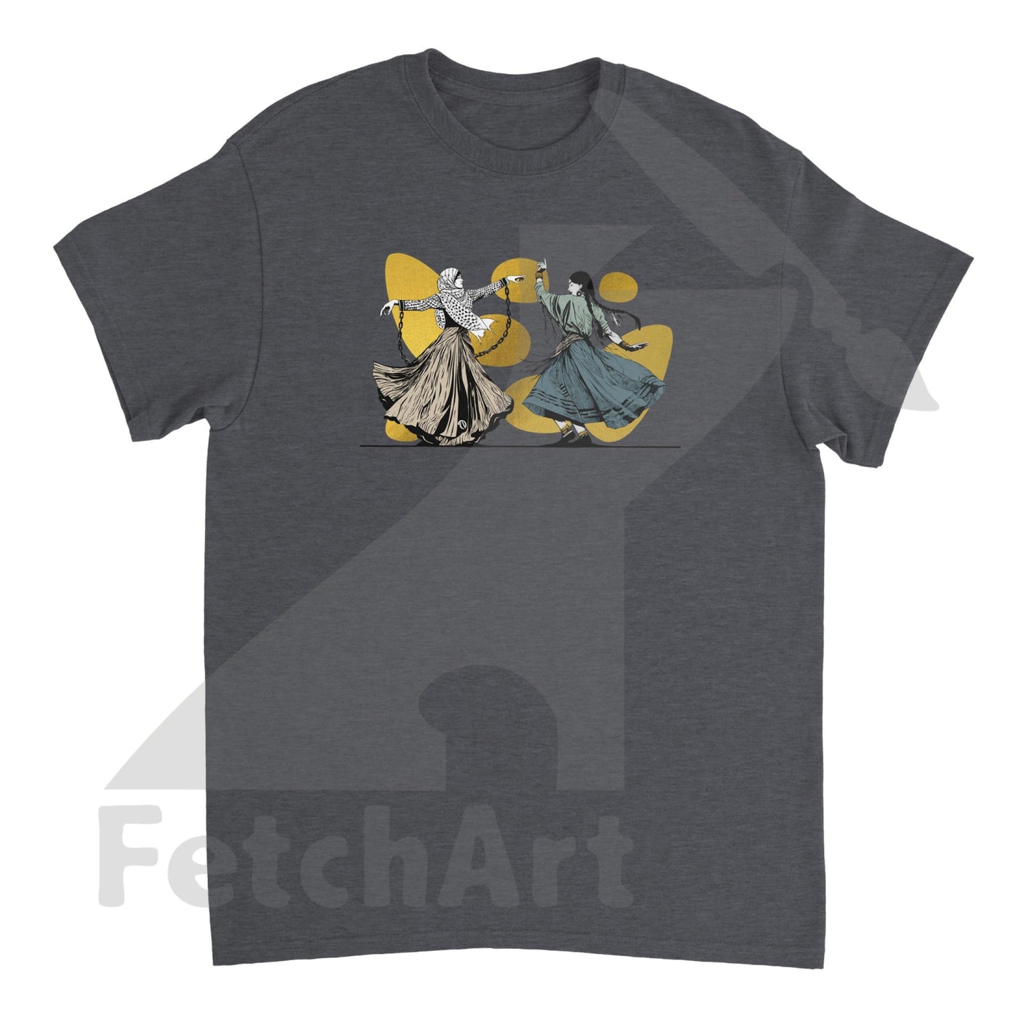 Heavyweight Unisex Crewneck T-Shirt-Female-Freedom Dance With Touch Of Gold Dark Heather / S Print