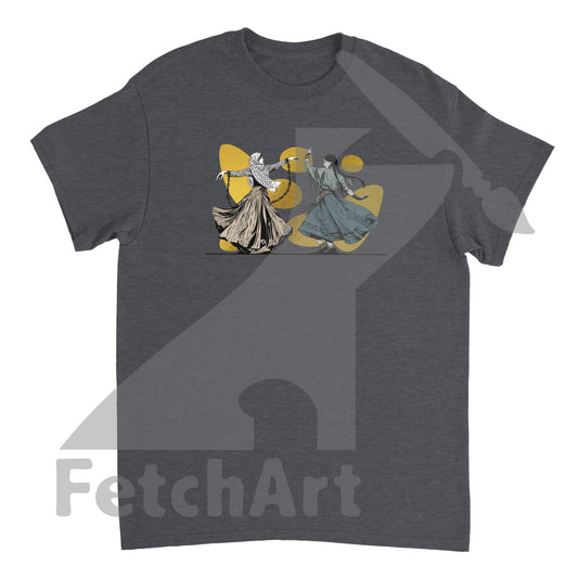 Heavyweight Unisex Crewneck T-Shirt-Female-Freedom Dance With Touch Of Gold Dark Heather / S Print