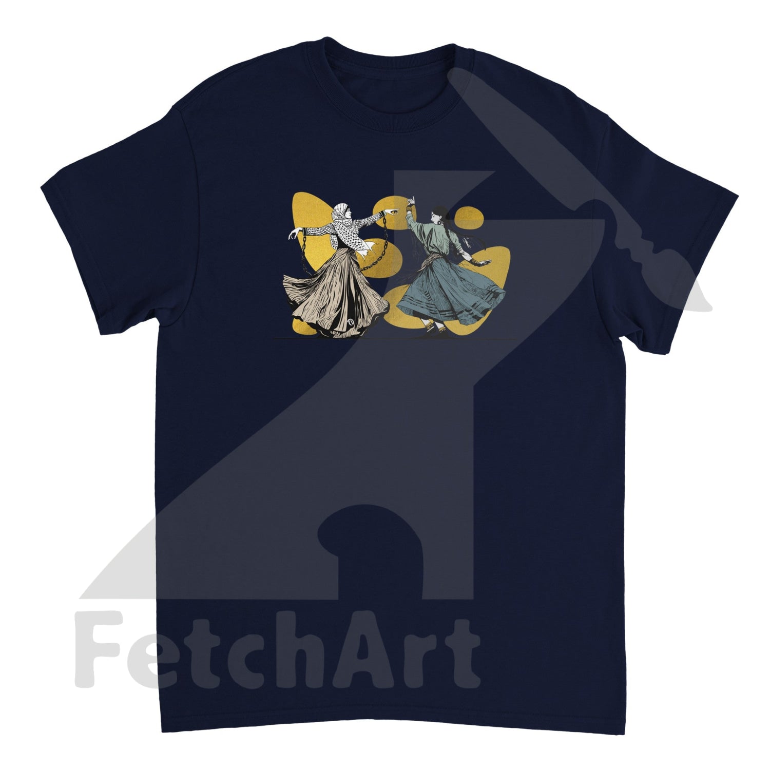 Heavyweight Unisex Crewneck T-Shirt-Female-Freedom Dance With Touch Of Gold Navy / S Print Material