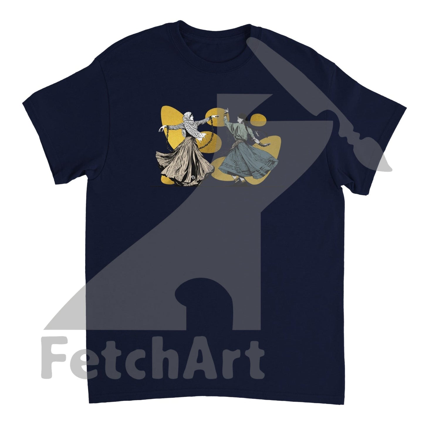 Heavyweight Unisex Crewneck T-Shirt-Female-Freedom Dance With Touch Of Gold Navy / S Print Material