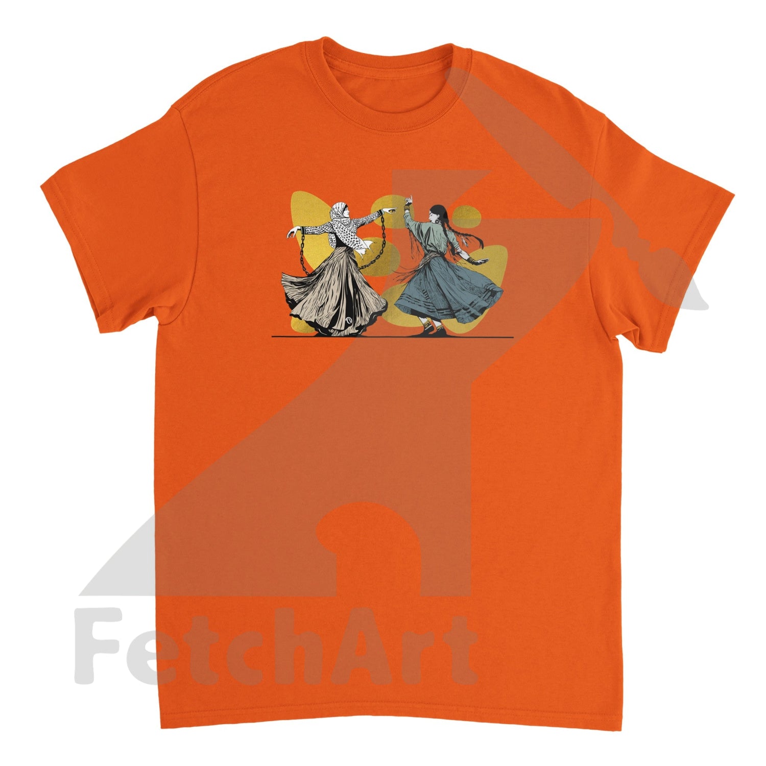 Heavyweight Unisex Crewneck T-Shirt-Female-Freedom Dance With Touch Of Gold Orange / S Print