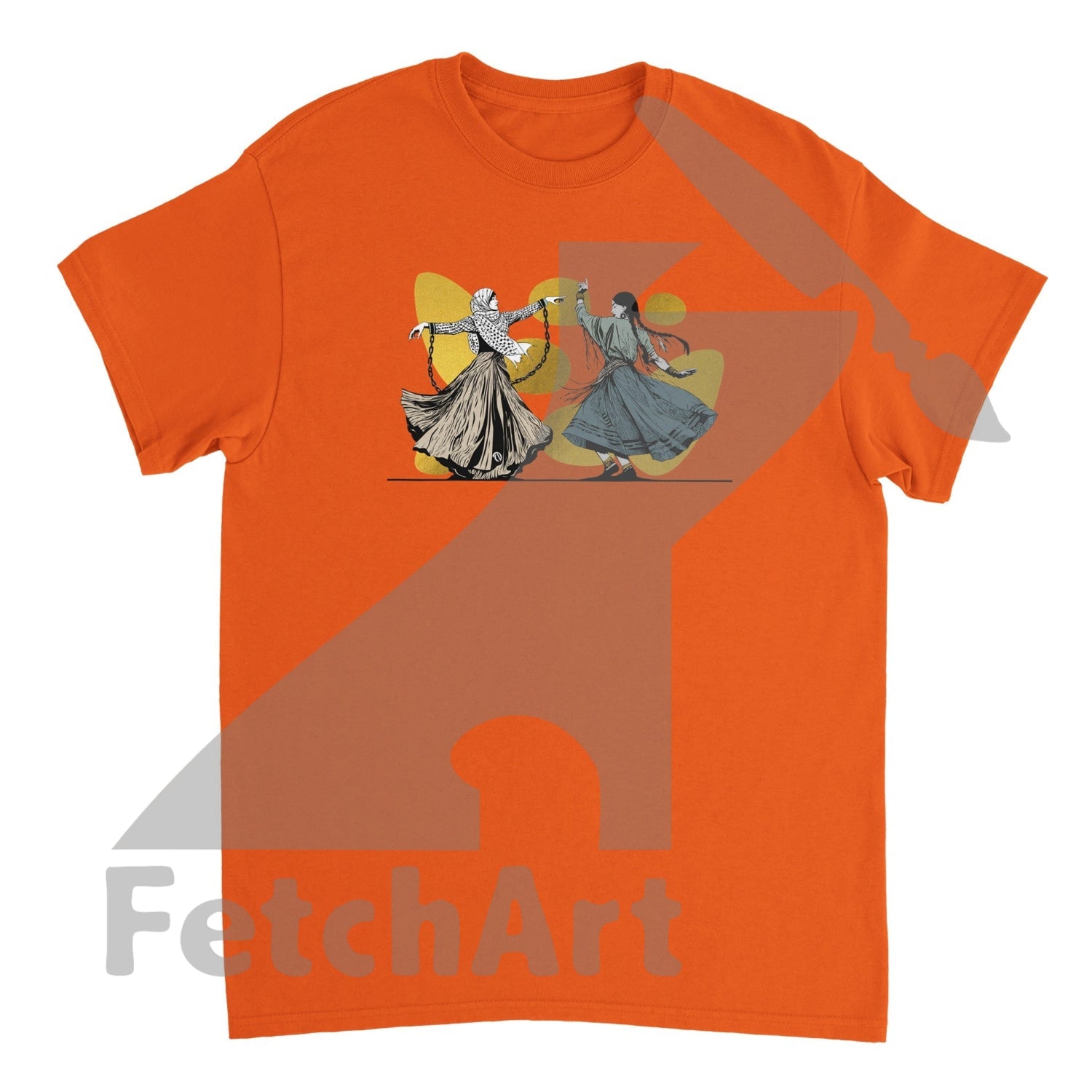 Heavyweight Unisex Crewneck T-Shirt-Female-Freedom Dance With Touch Of Gold Orange / S Print