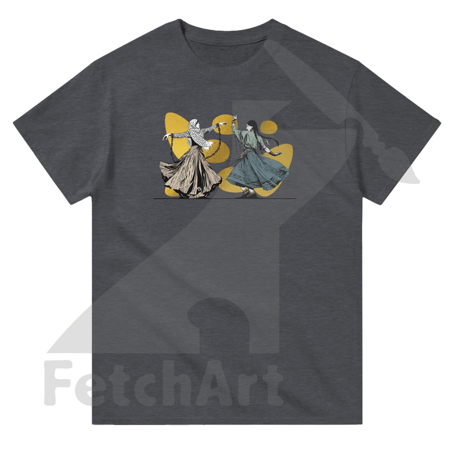 Heavyweight Unisex Crewneck T-Shirt-Female-Freedom Dance With Touch Of Gold Print Material