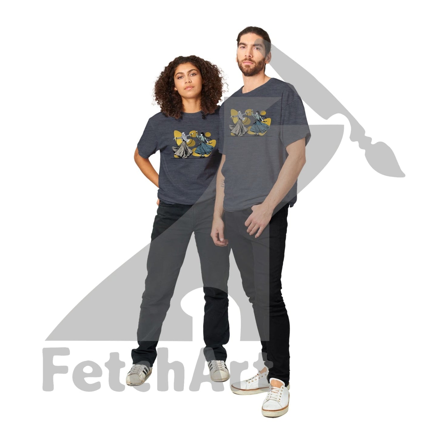 Heavyweight Unisex Crewneck T-Shirt-Female-Freedom Dance With Touch Of Gold Print Material