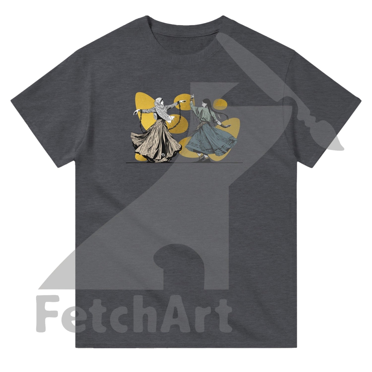 Heavyweight Unisex Crewneck T-Shirt-Female-Freedom Dance With Touch Of Gold Print Material