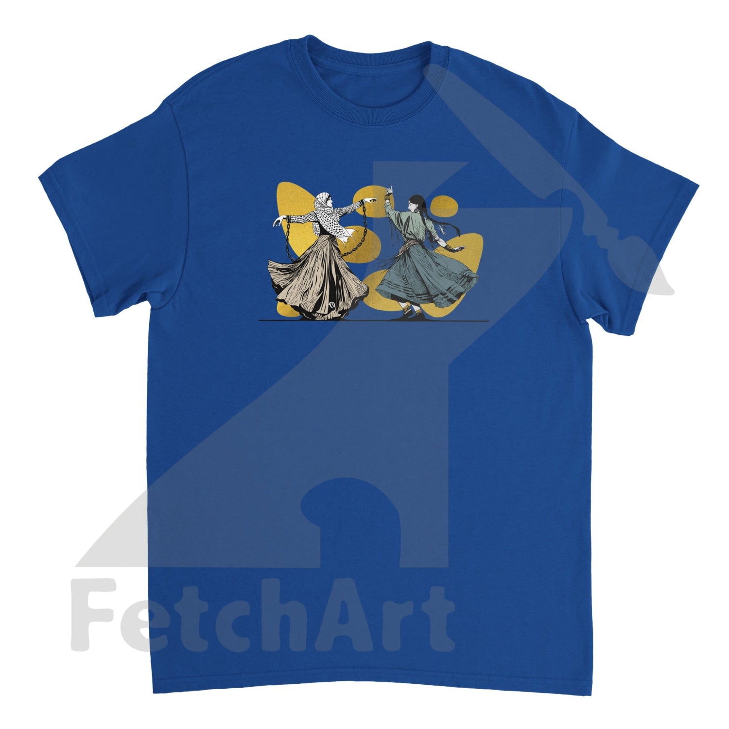 Heavyweight Unisex Crewneck T-Shirt-Female-Freedom Dance With Touch Of Gold Royal / S Print Material