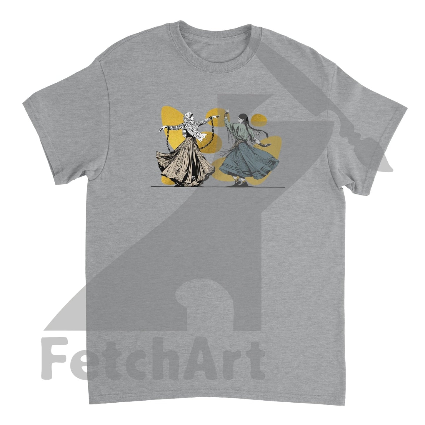 Heavyweight Unisex Crewneck T-Shirt-Female-Freedom Dance With Touch Of Gold Sports Grey / S Print