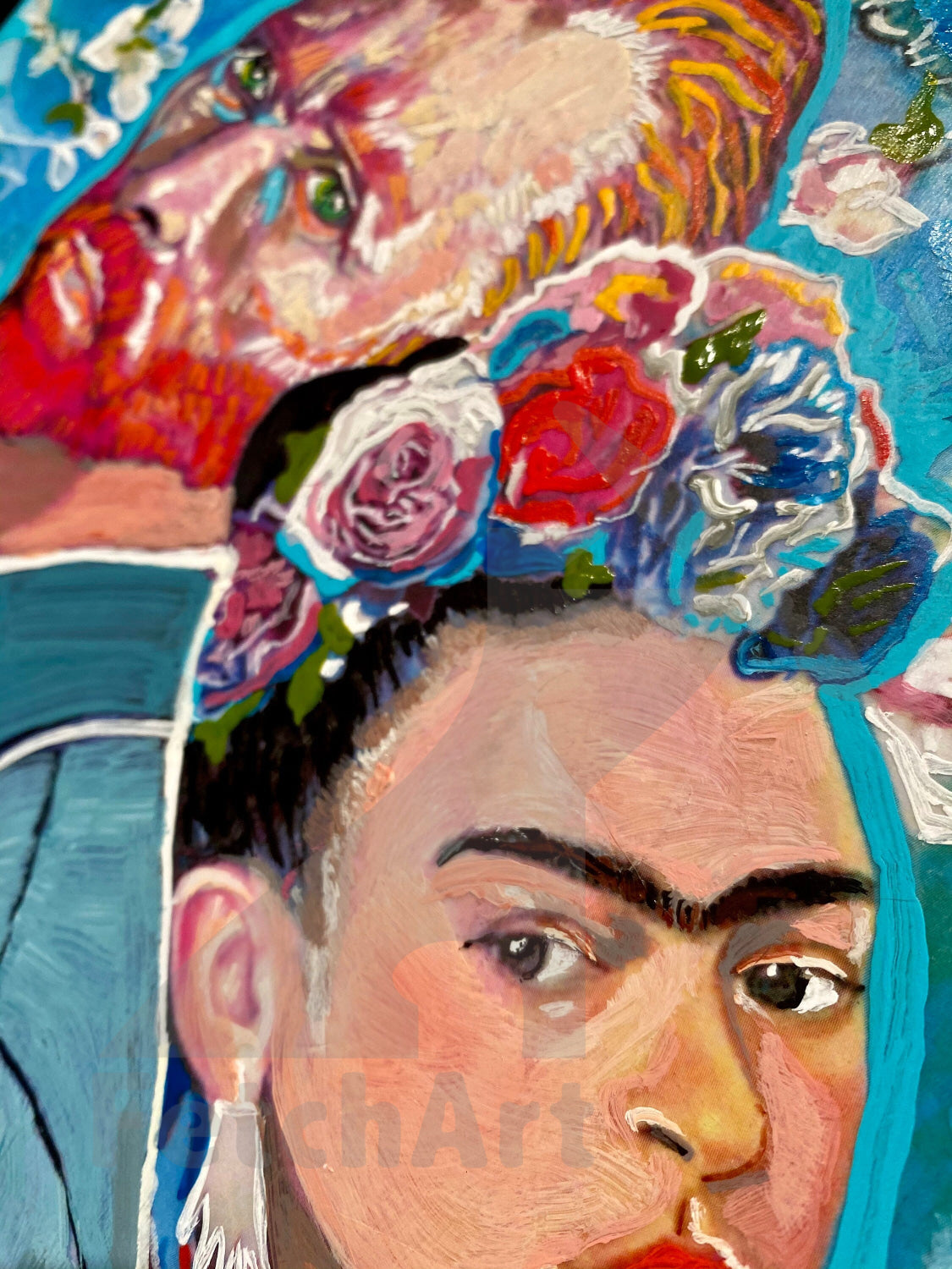 Captivating Portraits: Original Frida Kahlo & Vincent Van Gogh Acrylic Paintings with Collage on Wood - Wall Decor Art by Artist Fetch Art