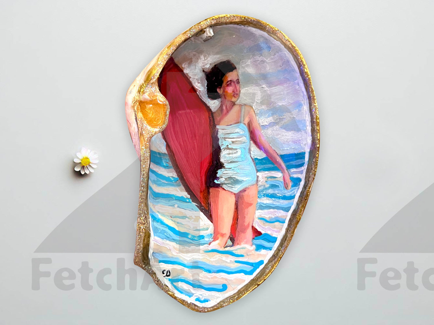 large seashell woman surfer