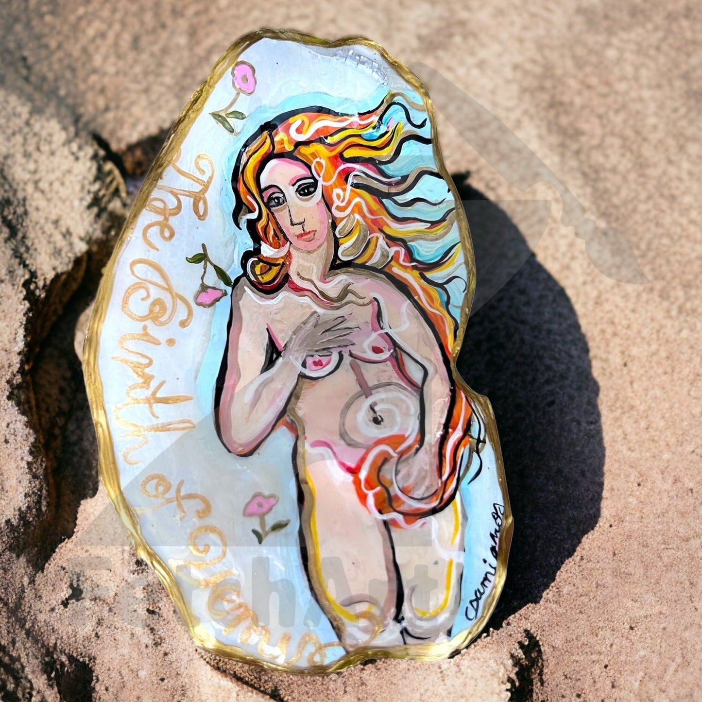 Real Large Seashell from Sunshine Coast with Original Acrylic Painting-the Birth of Venus