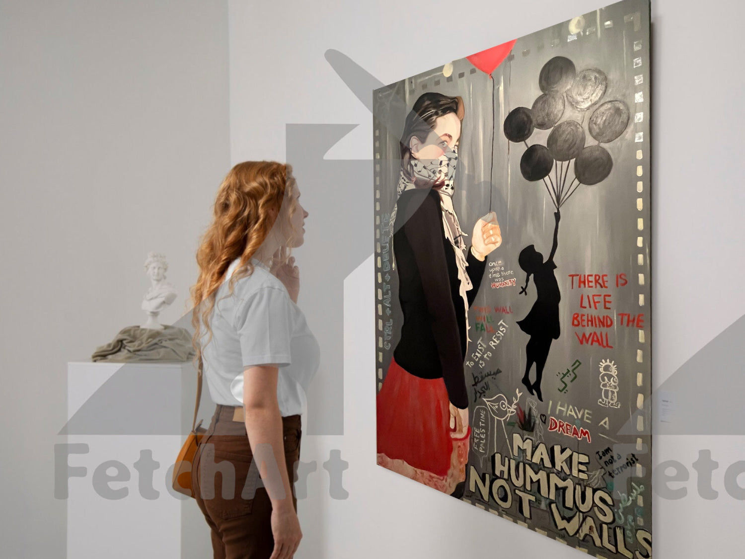 Make Hummus NOT Walls - Large Oil Colour Painting - Fetch Art