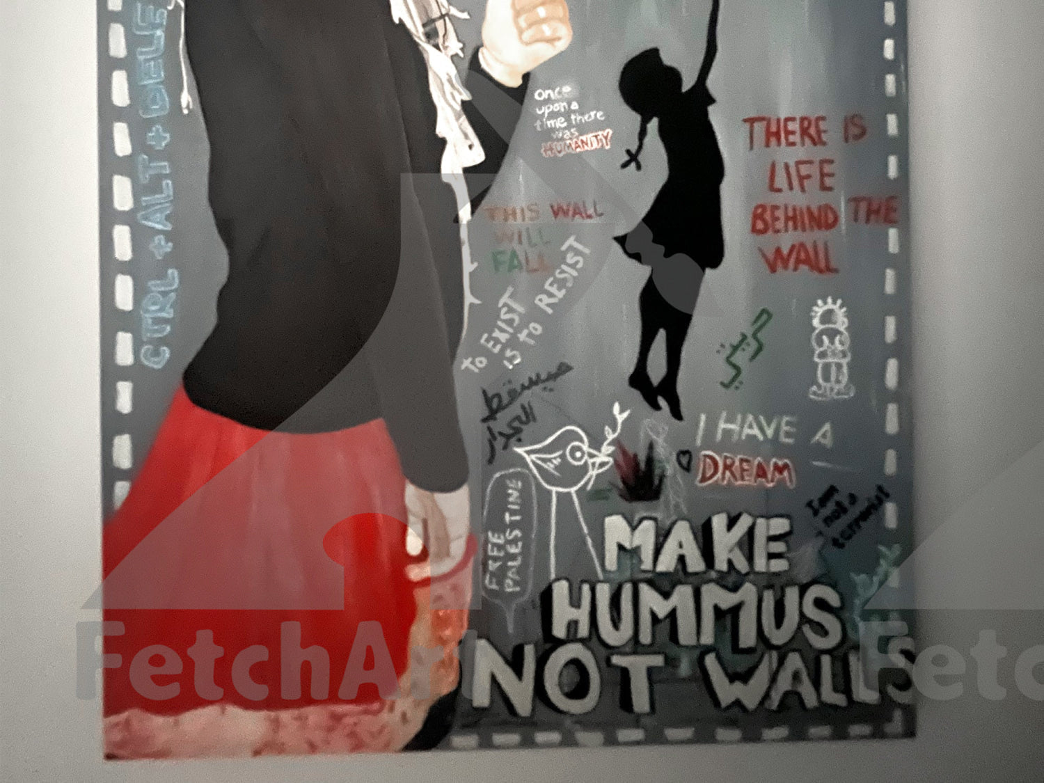 Make Hummus NOT Walls - Large Oil Colour Painting - Fetch Art