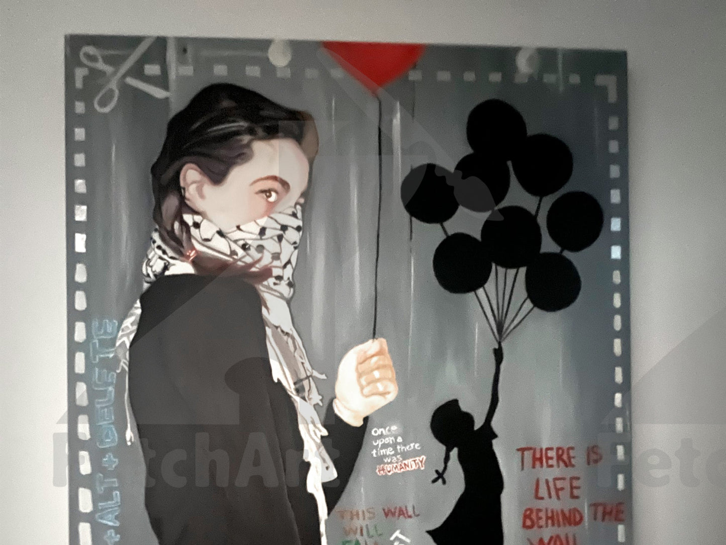 Make Hummus NOT Walls - Large Oil Colour Painting - Fetch Art