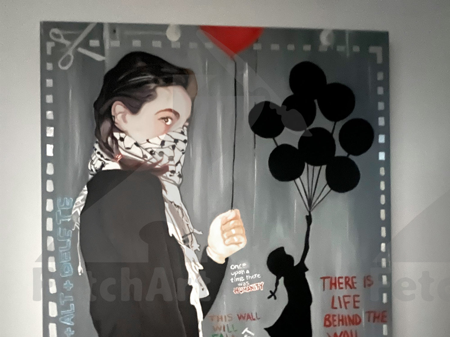 Make Hummus NOT Walls - Large Oil Colour Painting - Fetch Art