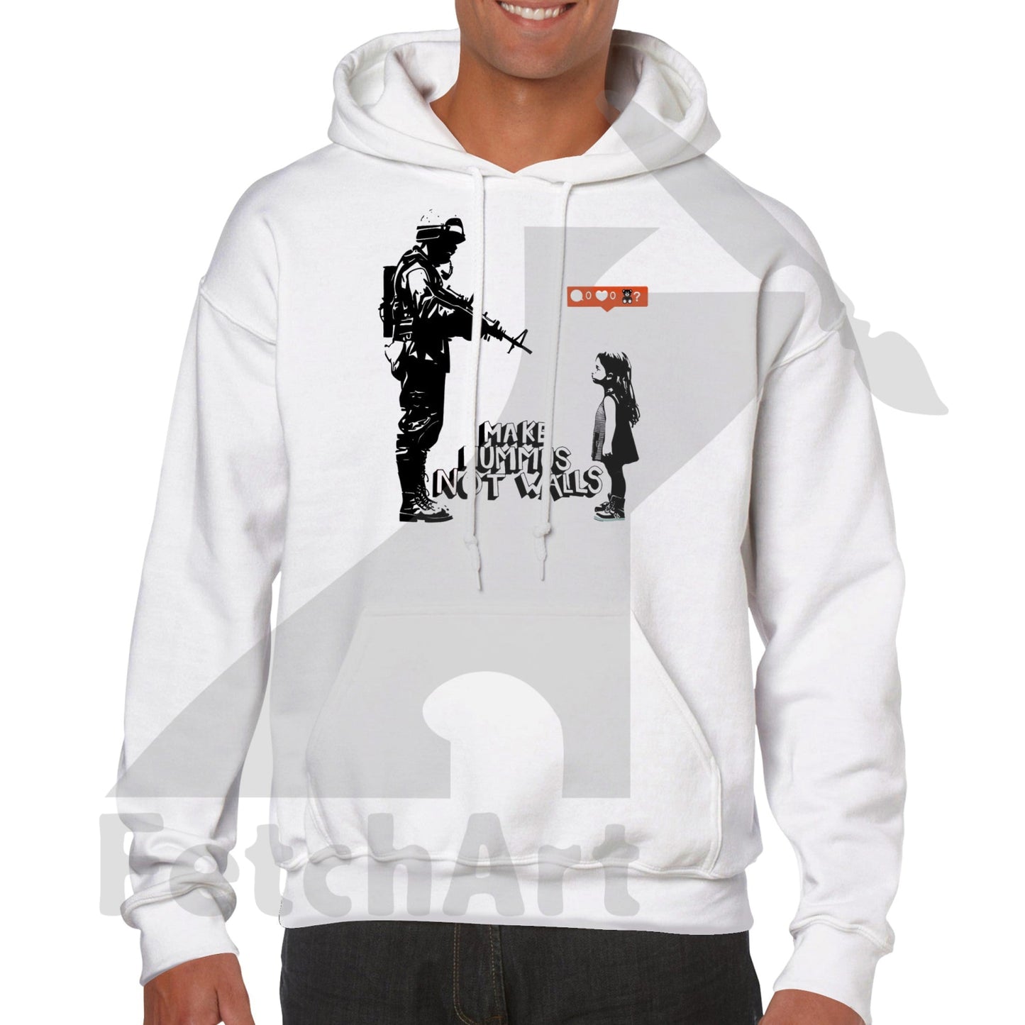 Peace & Freedom Hoodie: Make Hummus Not Walls - Trendy Urban Style - Fetch Art