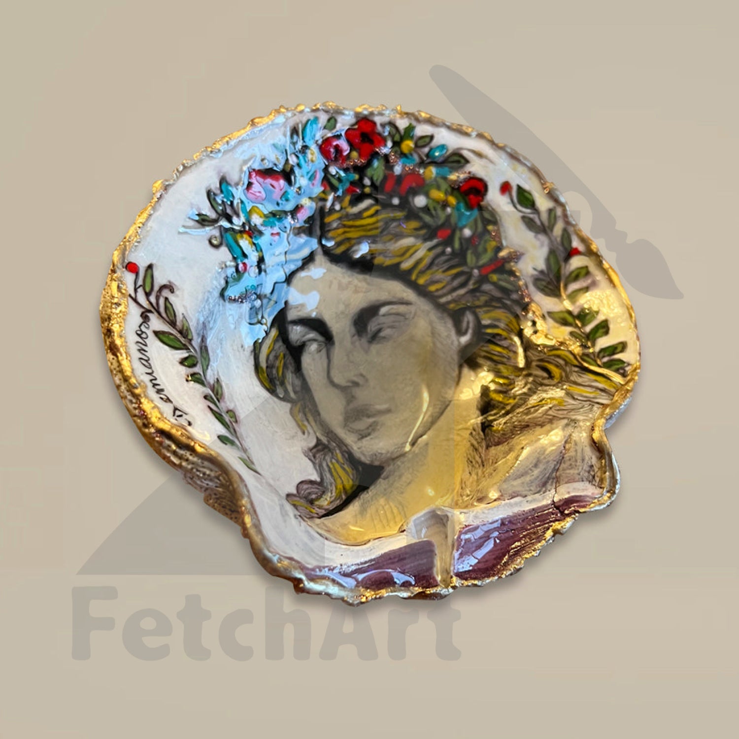 Northern Pacific collection hand painted seashell art (Single Piece) 12cm X 11cm Bathroom Décor