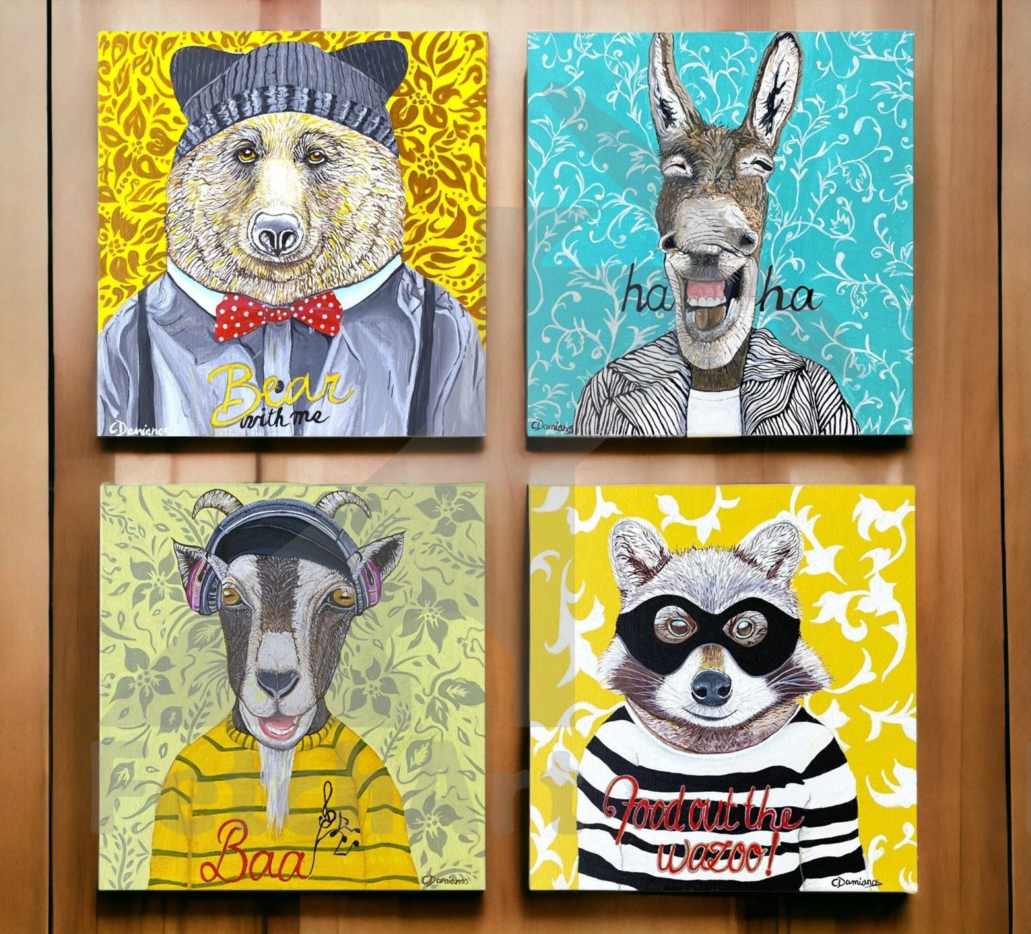 4 Adorable Animal Portraits with Acrylic Colours