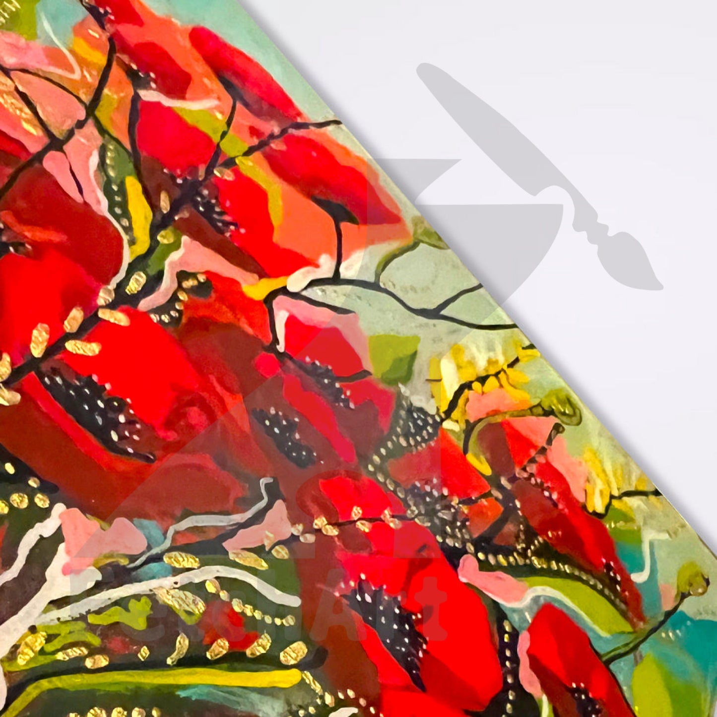 Original Acrylic Painting Textured Deer and Poppy Flower Nature Wall Art Acrylic