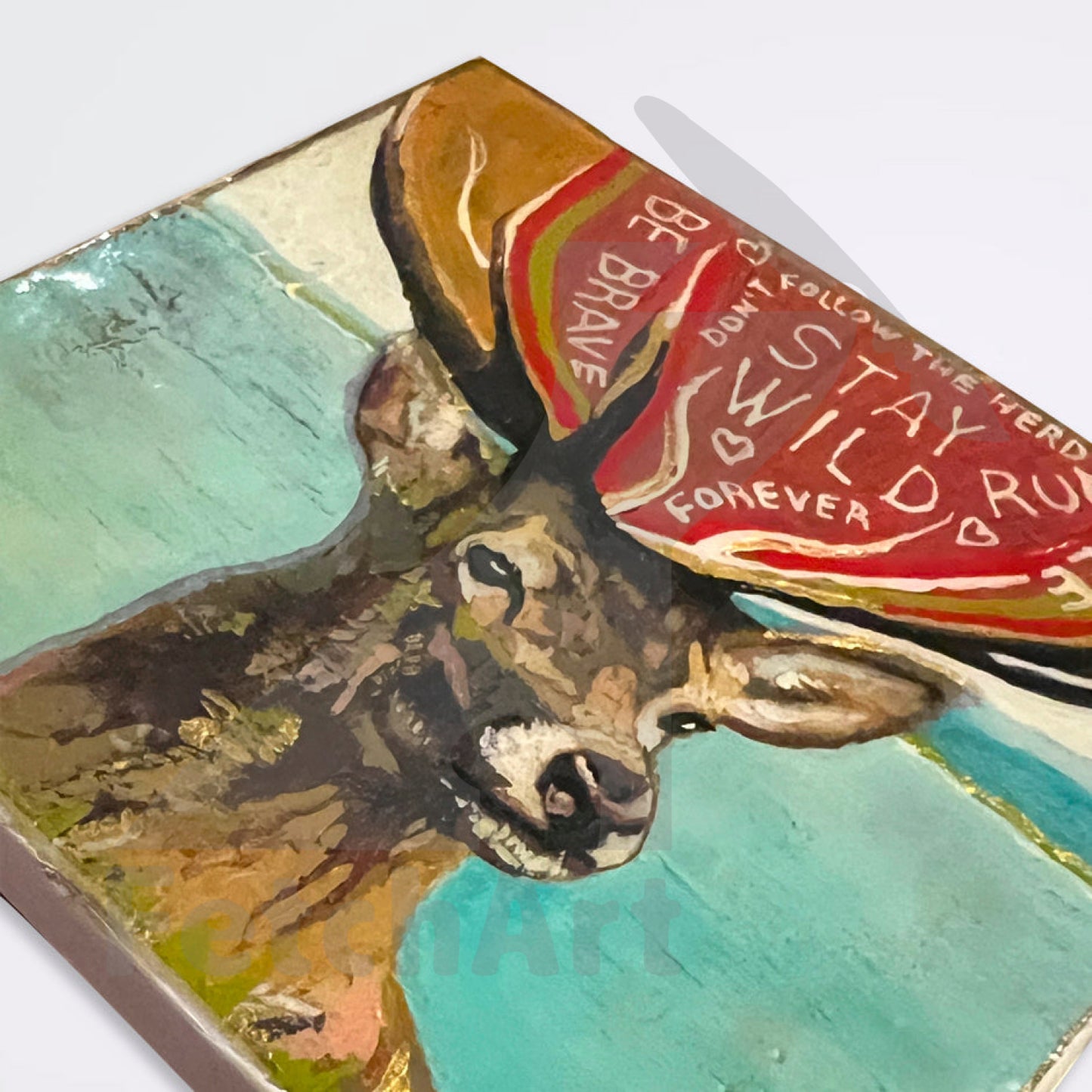 Original Acrylic Painting Textured Deer and Poppy Flower Nature Wall Art Acrylic