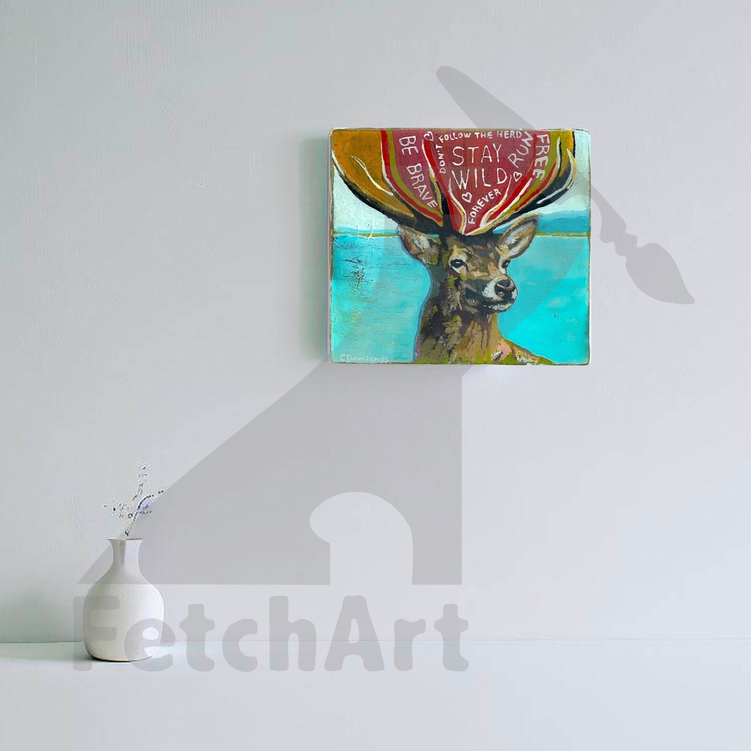 Original Acrylic Painting: Textured Nature Deer Poppy Flower Painting - Modern Art - Hand Painted Wood/Canvas Wall Art Fetch Art