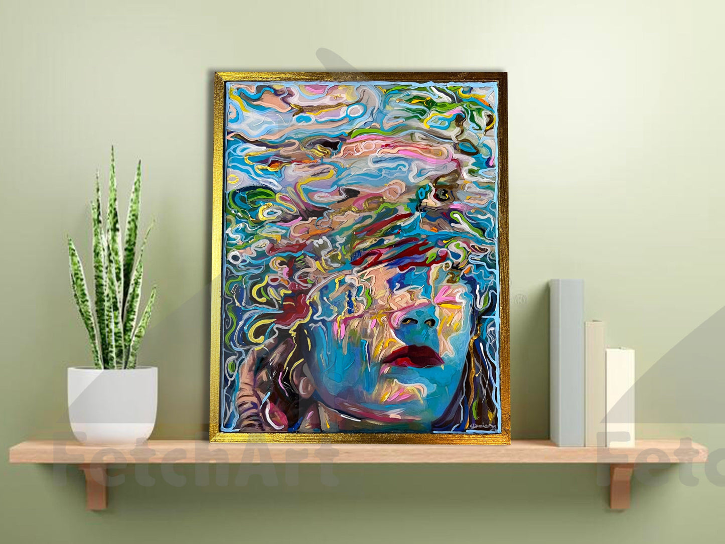 Acrylic Paintings of Woman in Water with Colourful Reflection. 