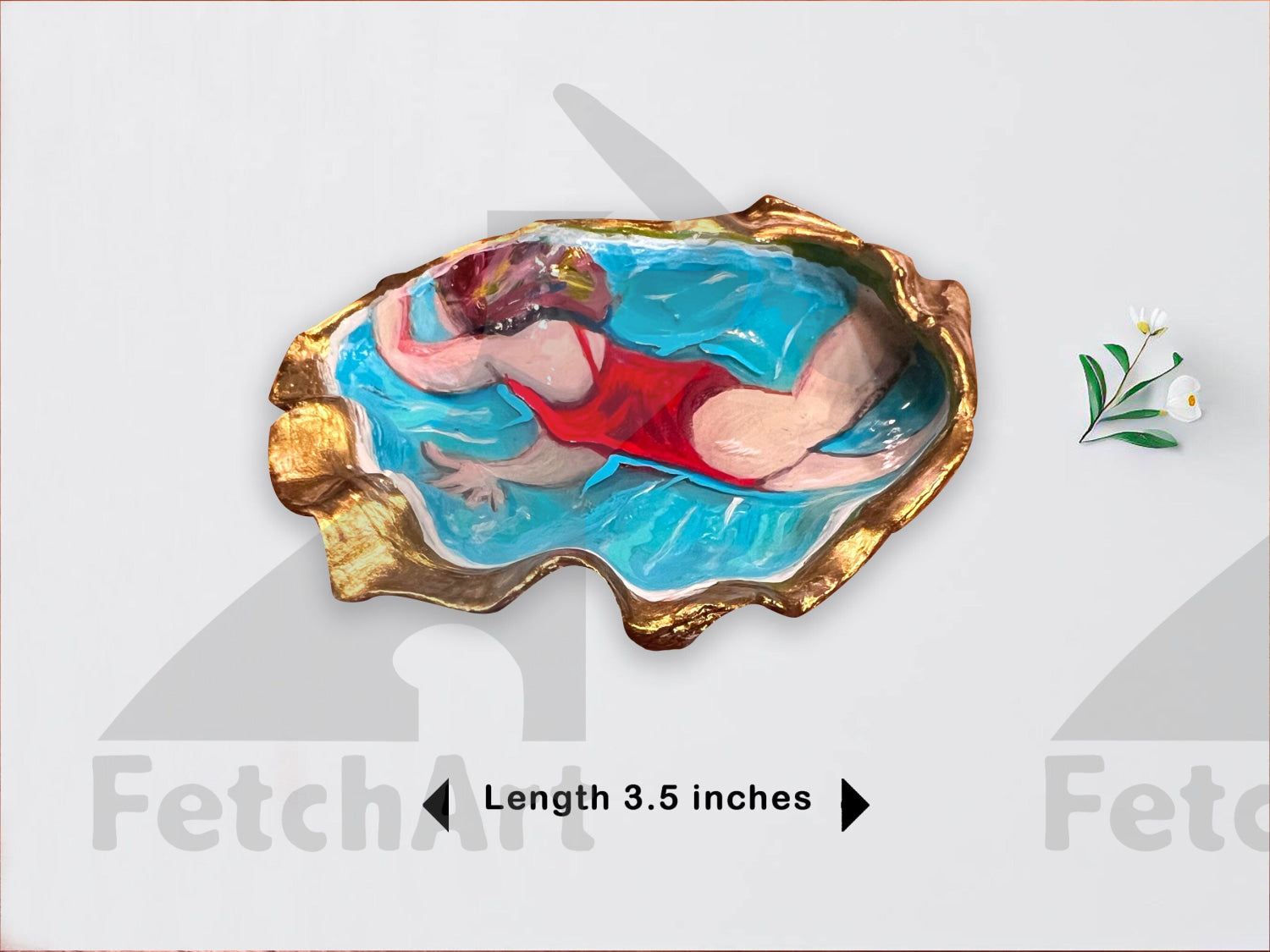 Large Sea Shell Ring Dish | Original Acrylic Painting Art | Woman Swimmer Beach | Resin and Gold Touch | Coastal Decor Fetch Art