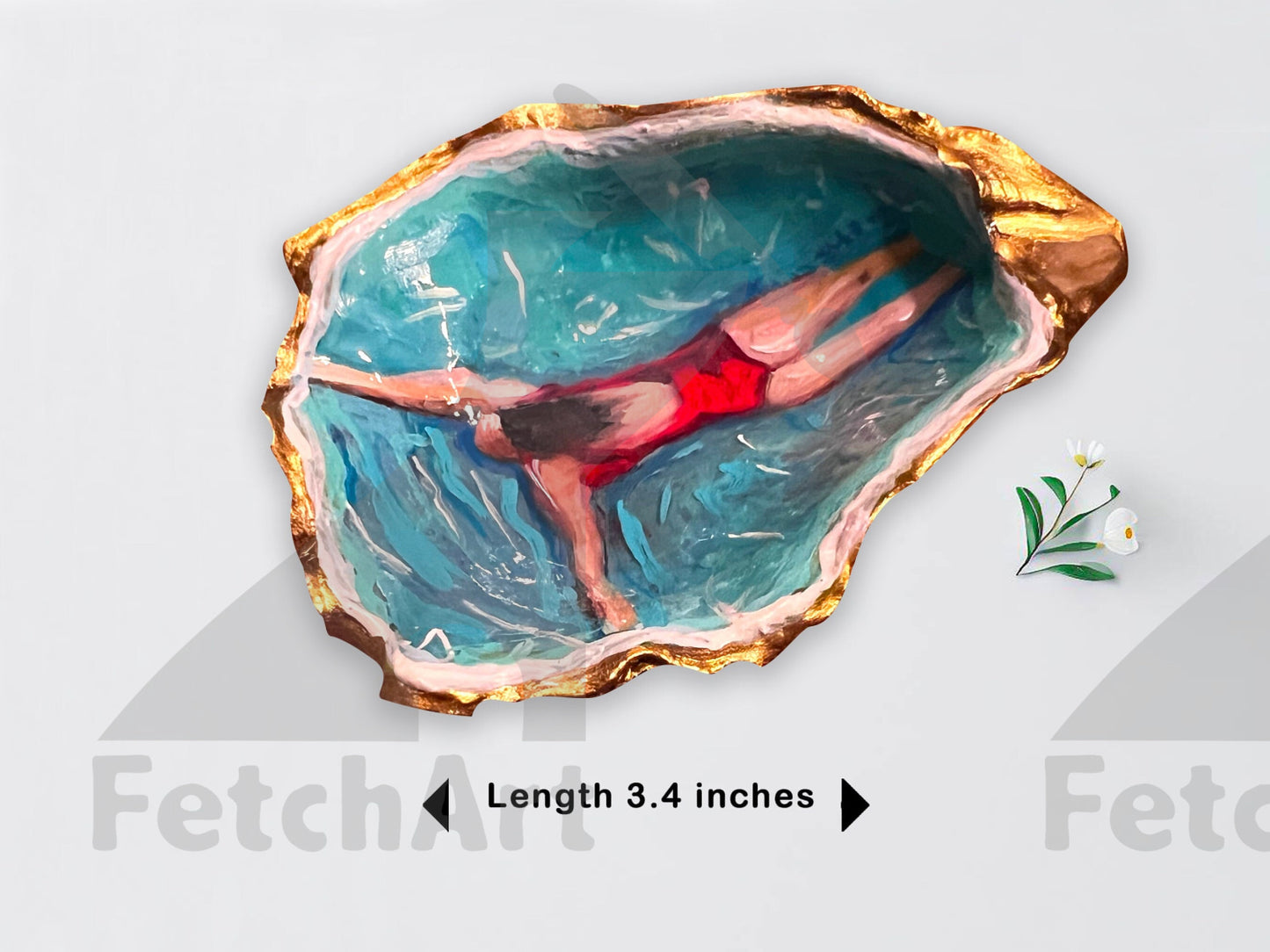 Large Sea Shell Ring Dish | Original Acrylic Painting Art | Woman Swimmer Beach | Resin and Gold Touch | Coastal Decor Fetch Art