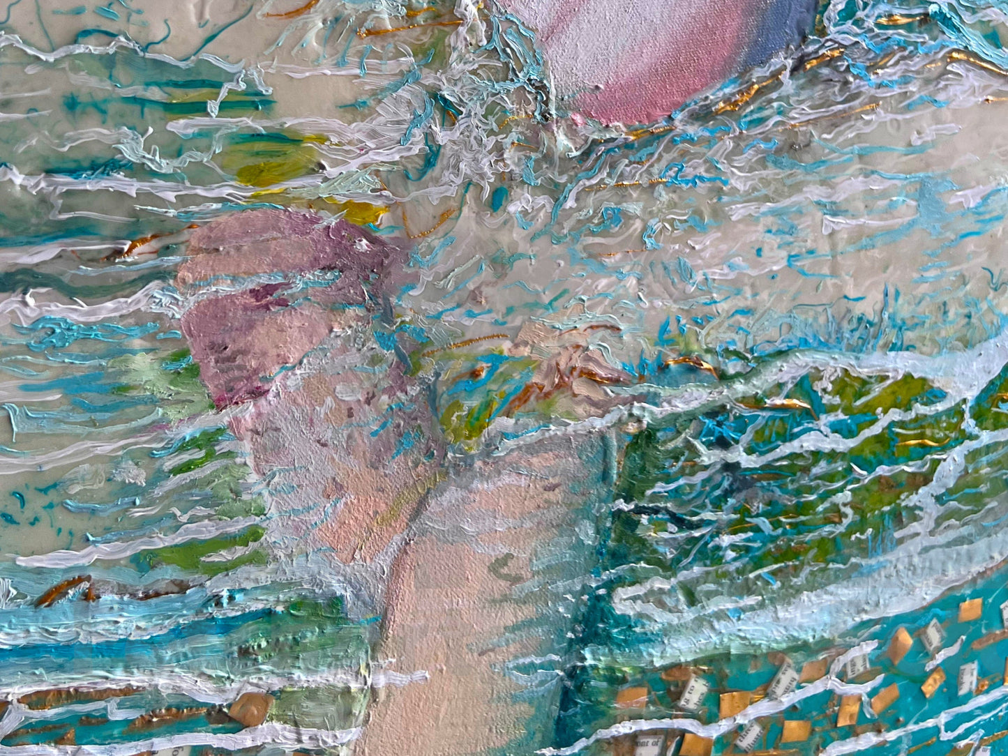 Original Painting | Ocean Beach Nudity Woman | Water Beach Summer Art | Oil Colours | Impressionist Canvas | Mixed Medium | Resin Fetch Art