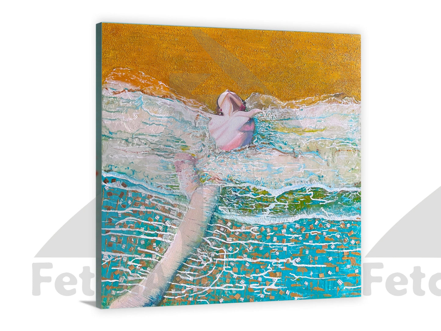 Original Painting | Ocean Beach Nudity Woman | Water Beach Summer Art | Oil Colours | Impressionist Canvas | Mixed Medium | Resin Fetch Art