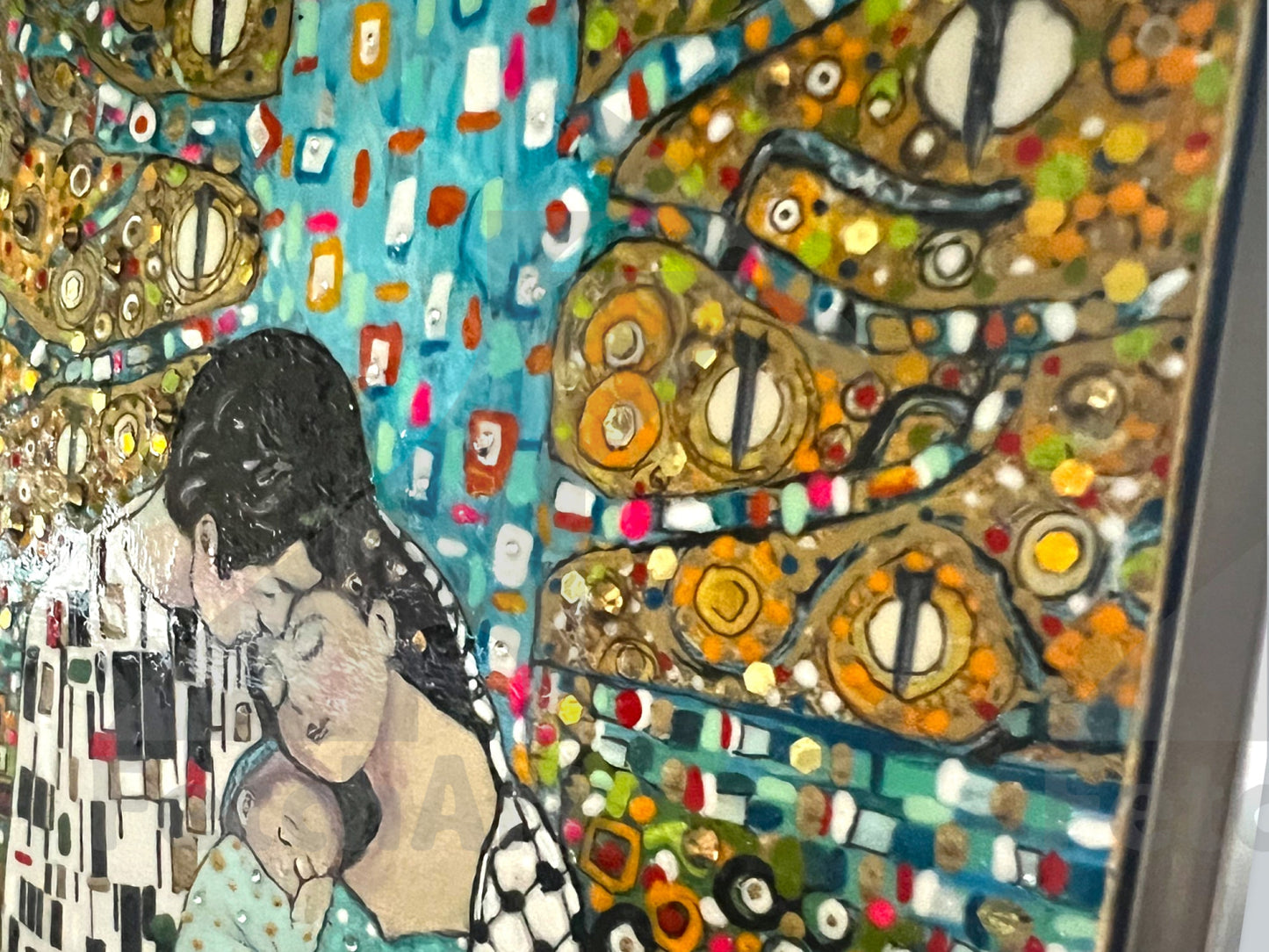 Original Palestinian Family Acrylic Painting Inspired by Gustav Klimt - Fetch Art