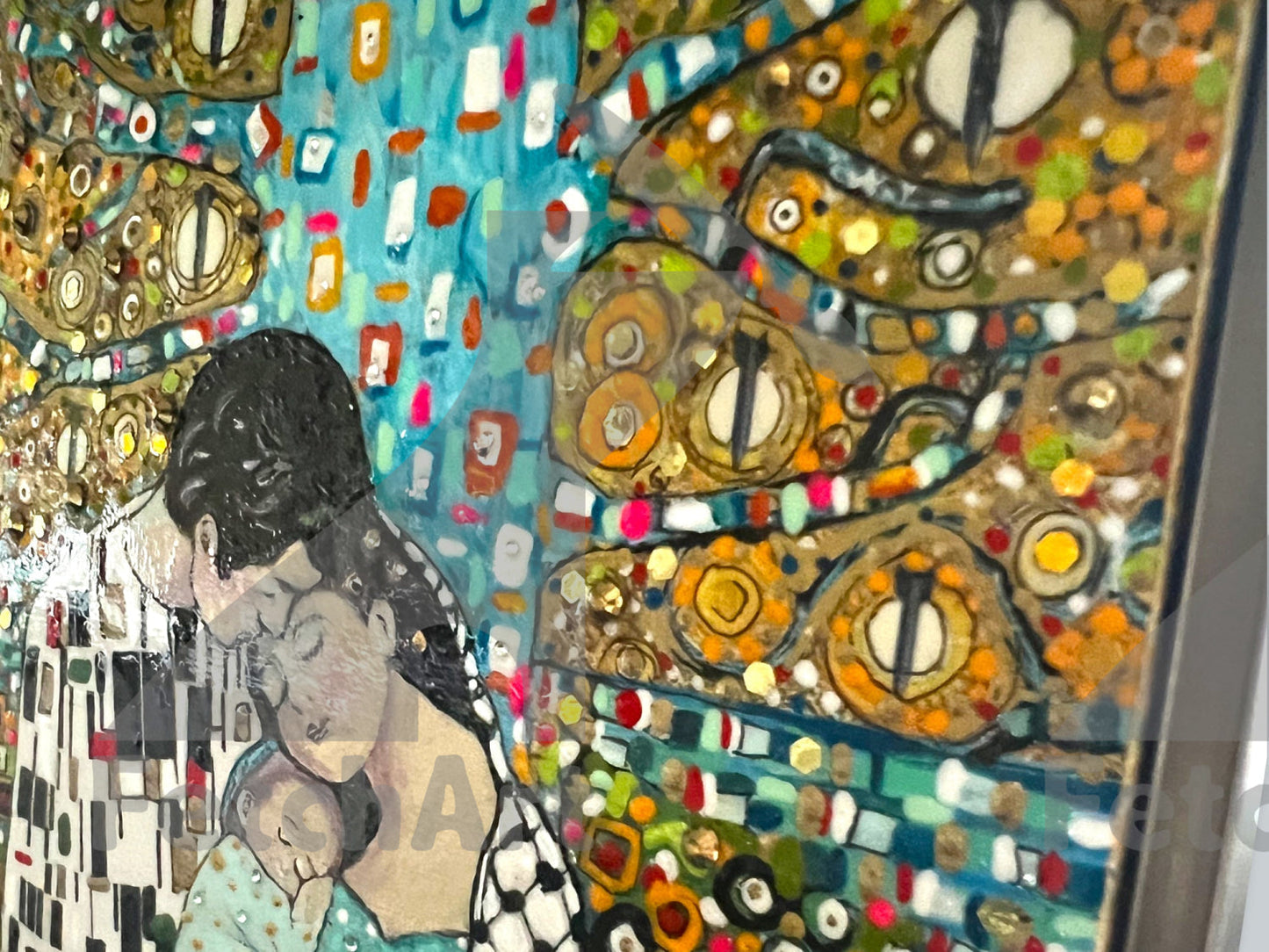 Original Palestinian Family Acrylic Painting Inspired by Gustav Klimt - Fetch Art