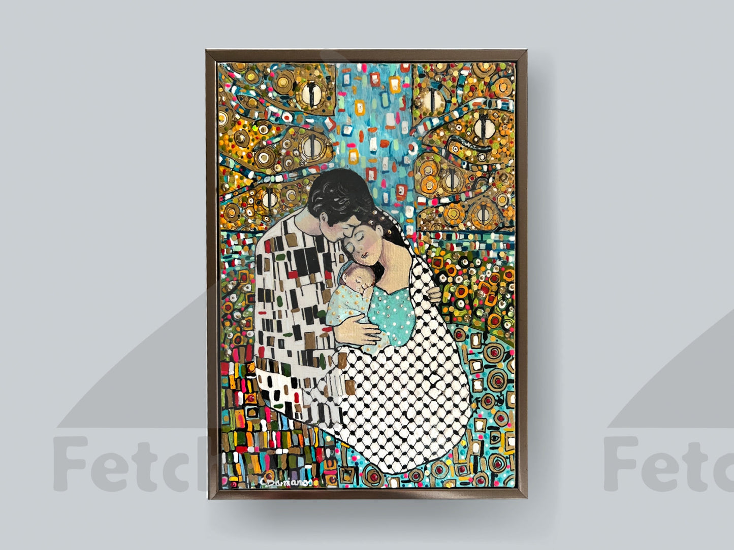 Original Palestinian Family Acrylic Painting Inspired by Gustav Klimt - Fetch Art