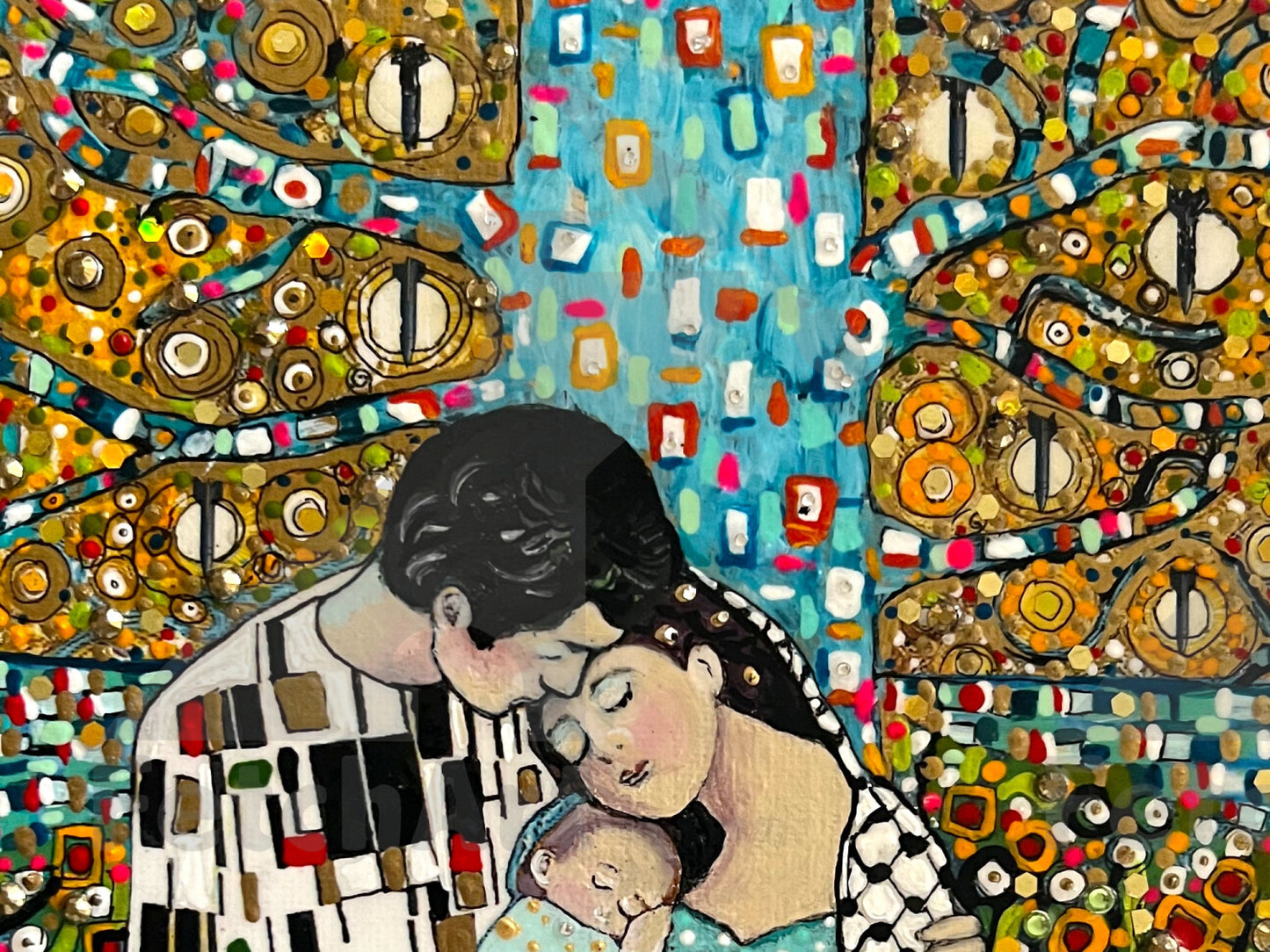 Original Palestinian Family Acrylic Painting Inspired by Gustav Klimt - Fetch Art