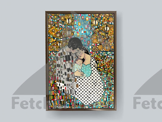 Original Palestinian Family Acrylic Painting Inspired by Gustav Klimt - Fetch Art