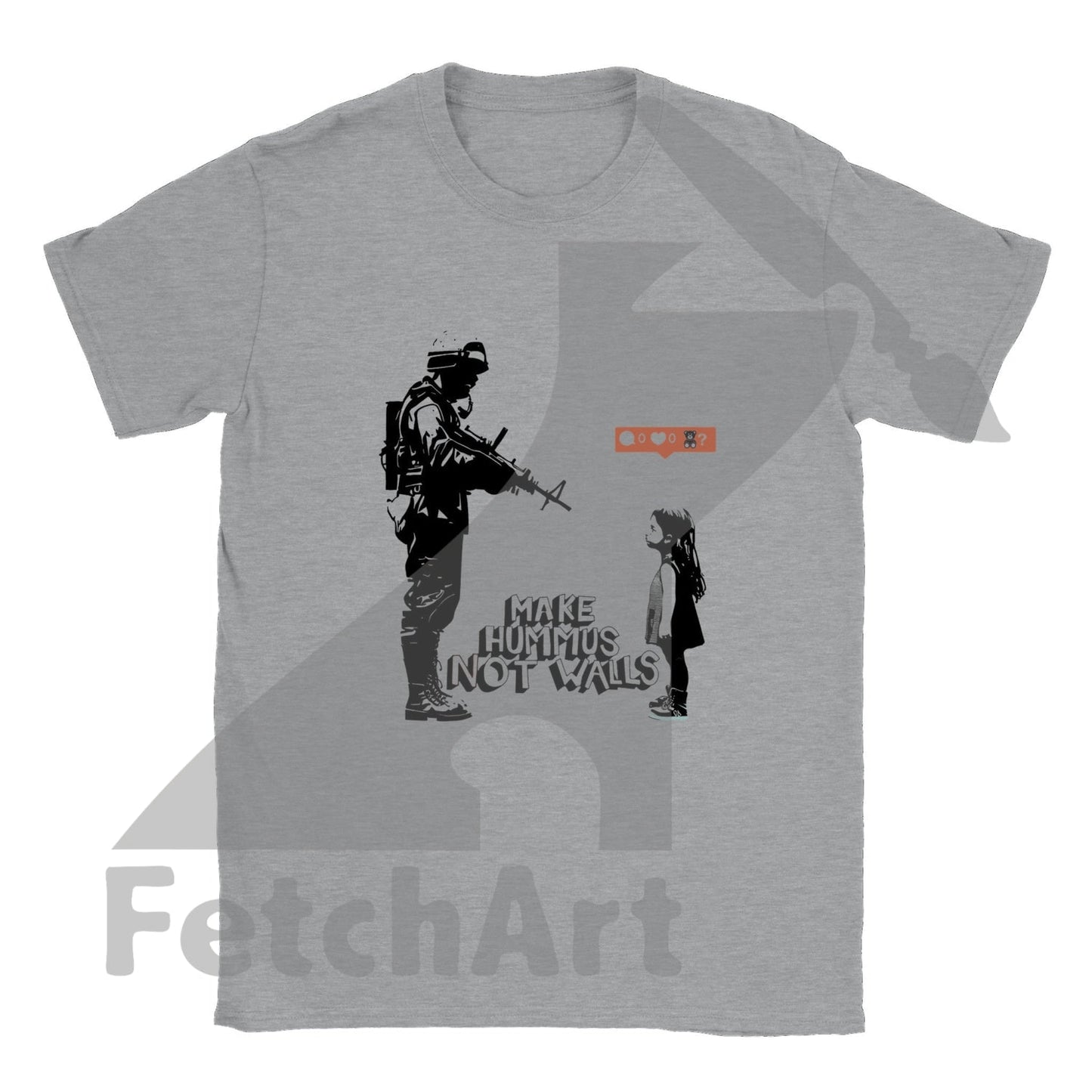 Peace & Freedom T-Shirt: Make Hummus Not Walls - Trendy Urban Style - Fetch Art