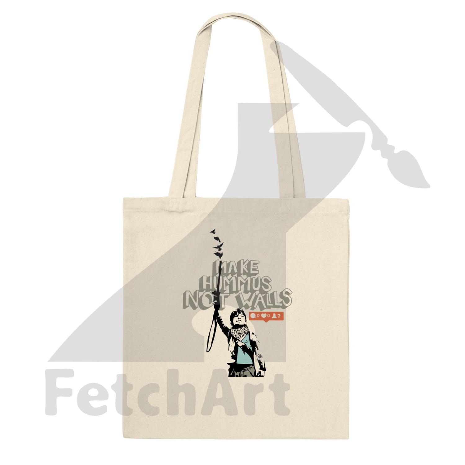 Powerful Graffiti Art Tote Bag - 'Make Hummus Not Walls' Print | Spread Peaceful Message - Fetch Art