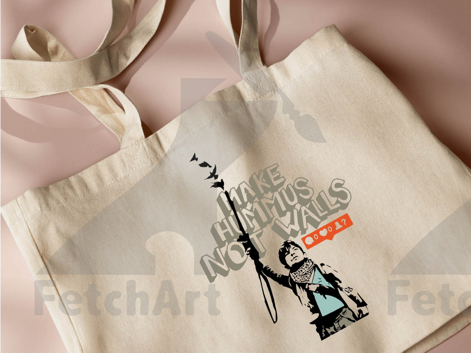 Powerful Graffiti Art Tote Bag - 'Make Hummus Not Walls' Print | Spread Peaceful Message - Fetch Art