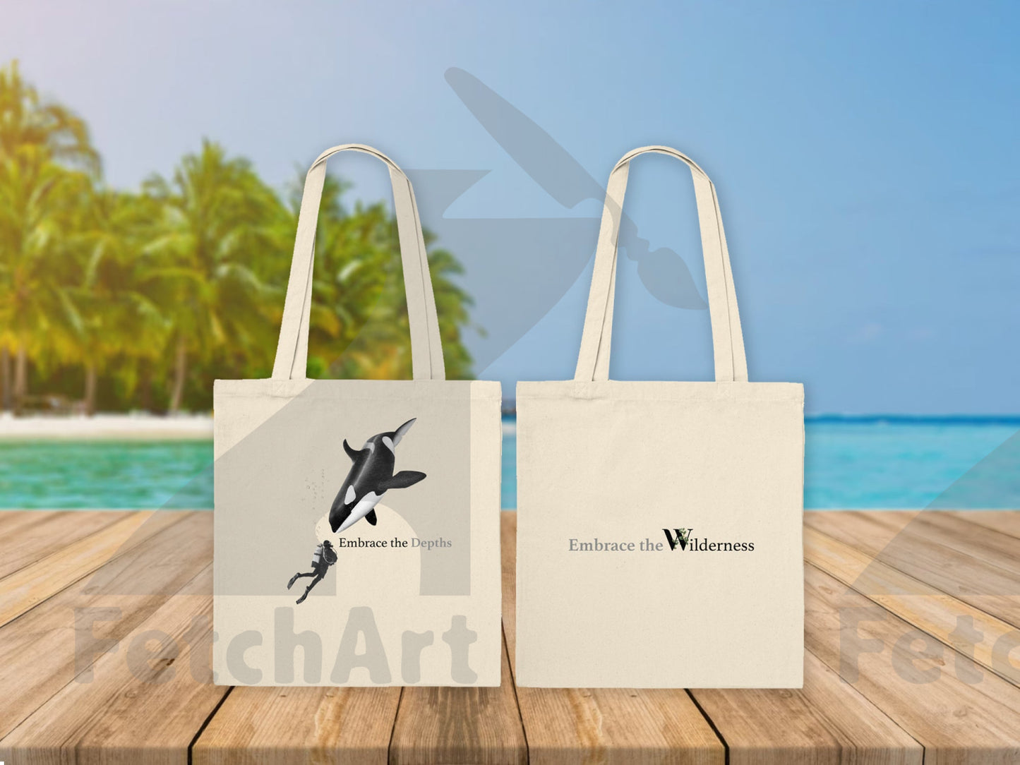 Premium Tote Bag featuring Orca Whale and Adventurous Scuba Diver – Dive into Style with Ocean-Inspired Fashion! - Fetch Art