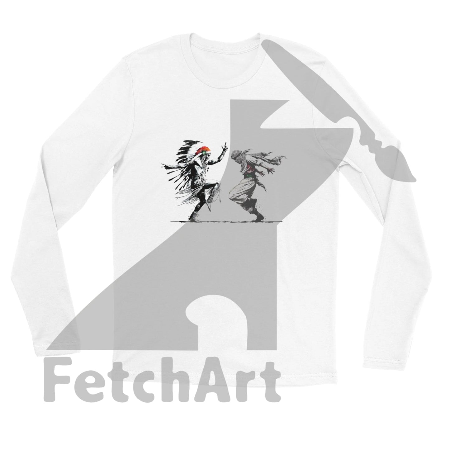 Close-up of Freedom Dance design on premium unisex long sleeve t-shirt
