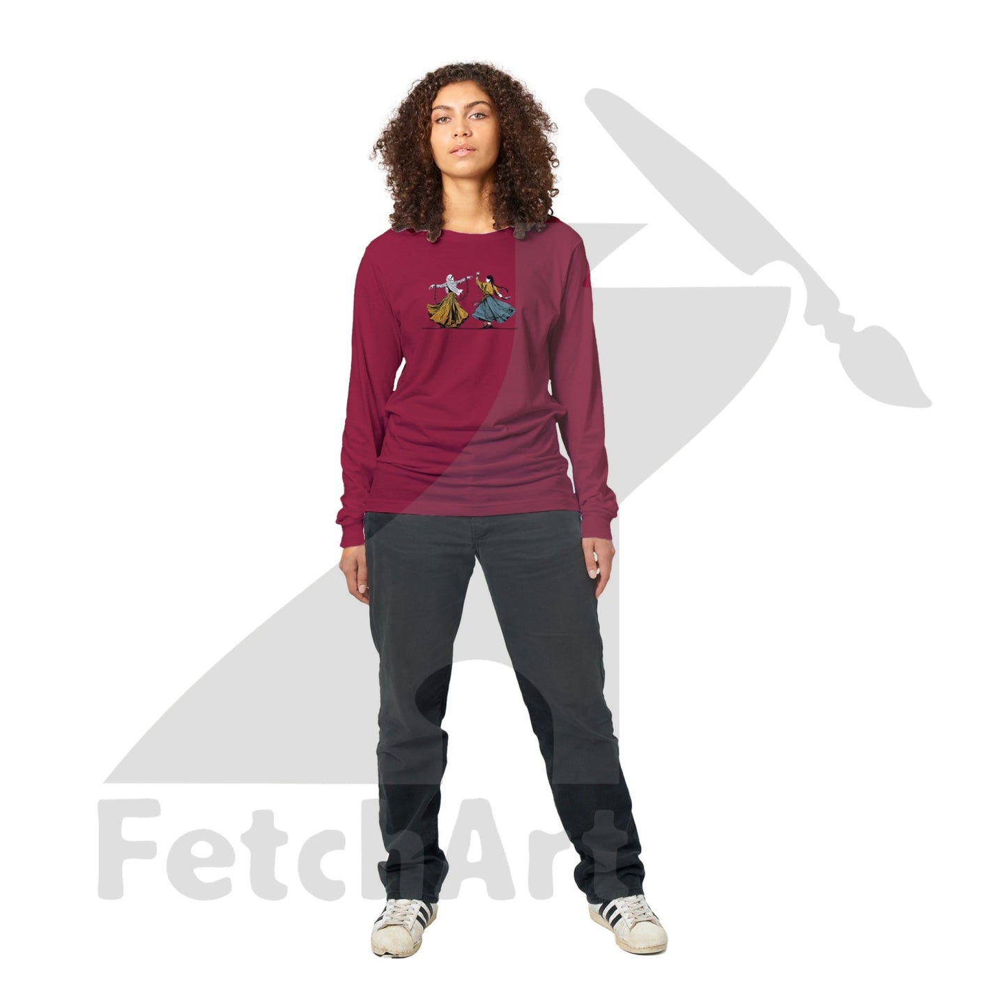 Premium Unisex Longsleeve T-Shirt-Female-Freedom Dance With In A Textured Granulated Gold Print