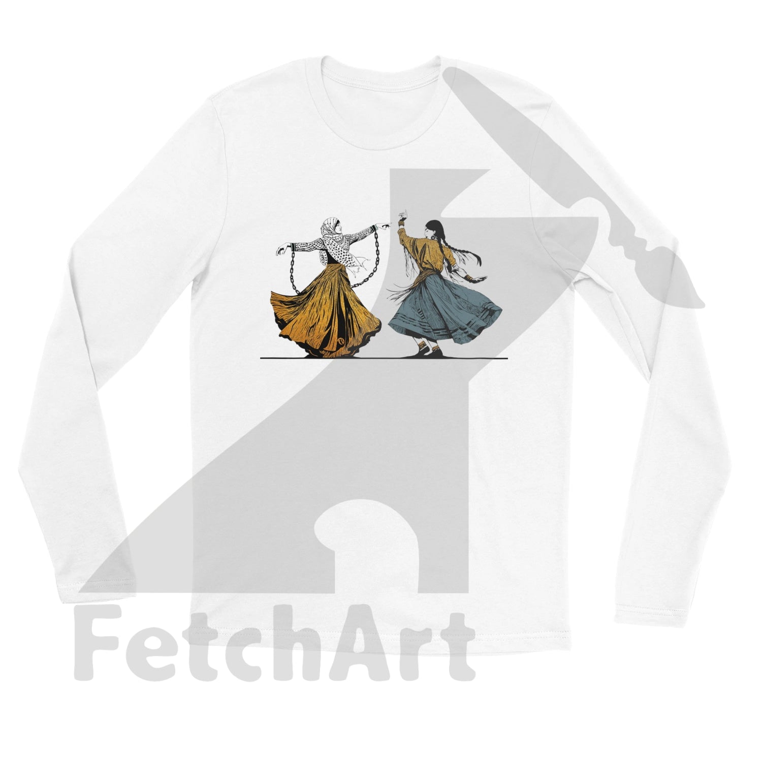 Premium Unisex Longsleeve T-Shirt-Female-Freedom Dance With In A Textured Granulated Gold White / S