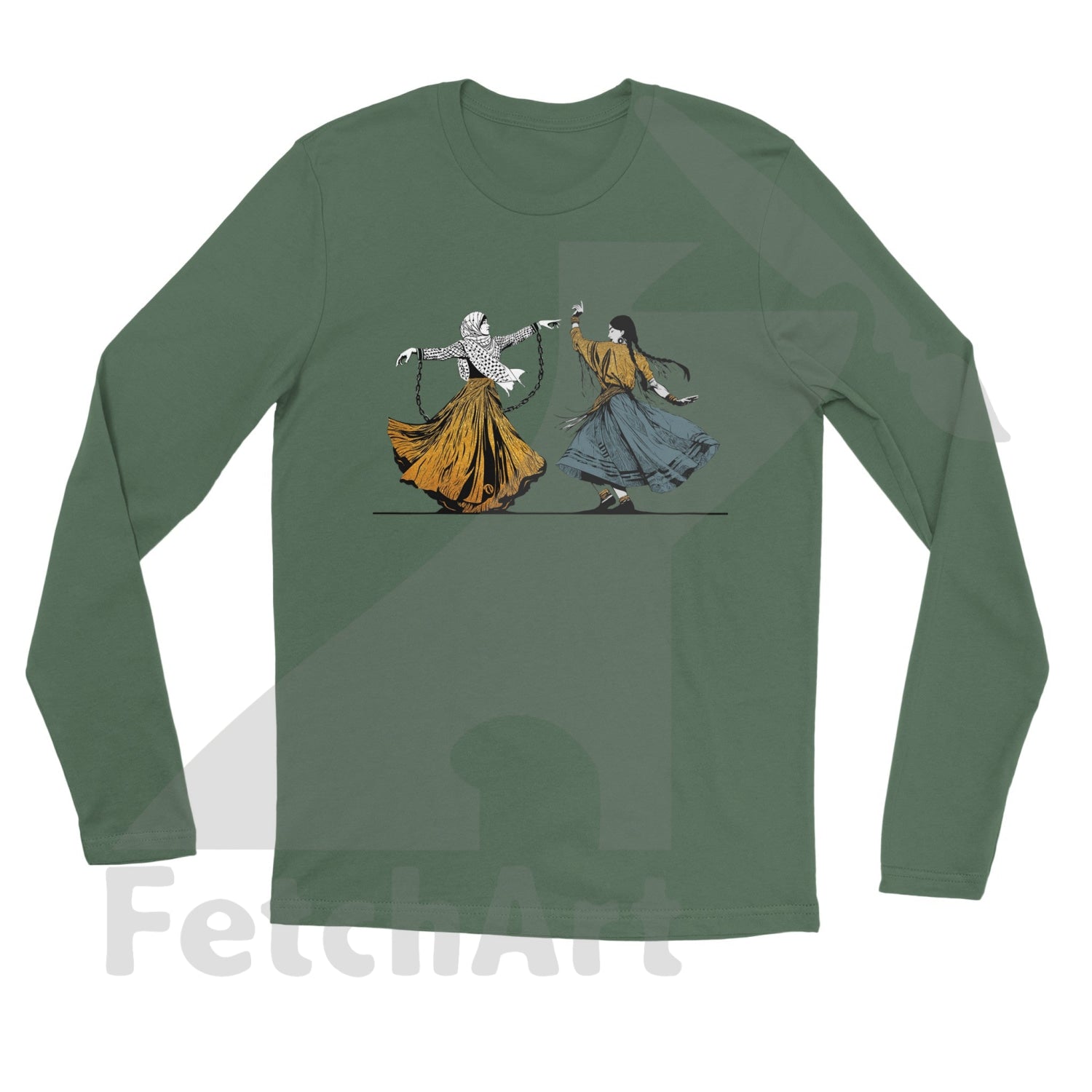 Premium Unisex Longsleeve T-Shirt-Female-Freedom Dance With In A Textured Granulated Gold Military