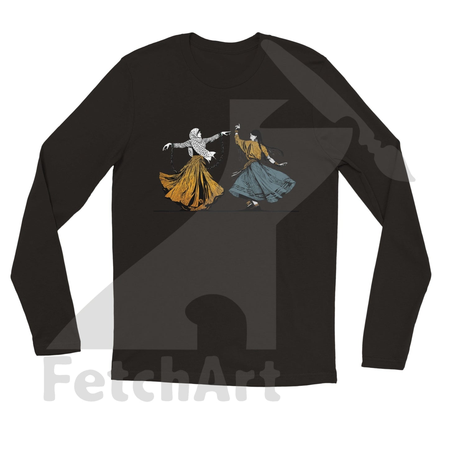 Premium Unisex Longsleeve T-Shirt-Female-Freedom Dance With In A Textured Granulated Gold Black / S