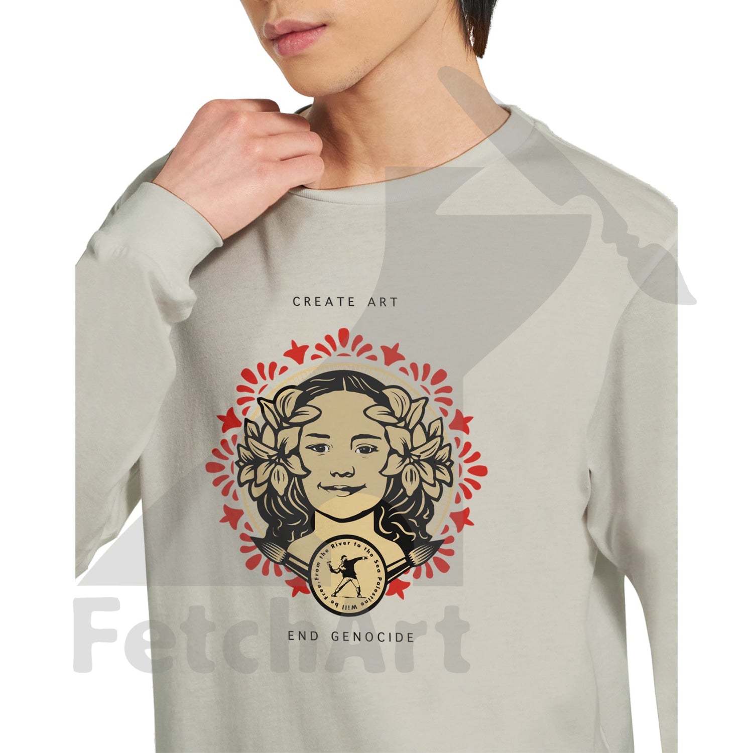 Close-up of Hind artwork on unisex longsleeve t-shirt