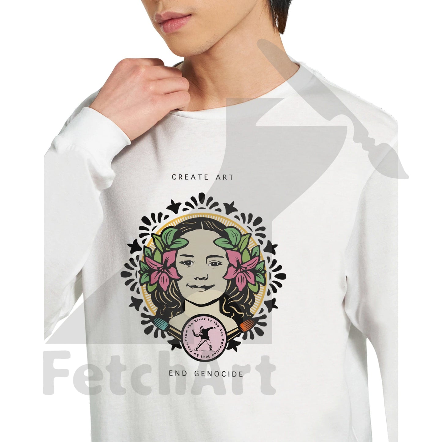 Close-up of Hind artwork on unisex longsleeve t-shirt