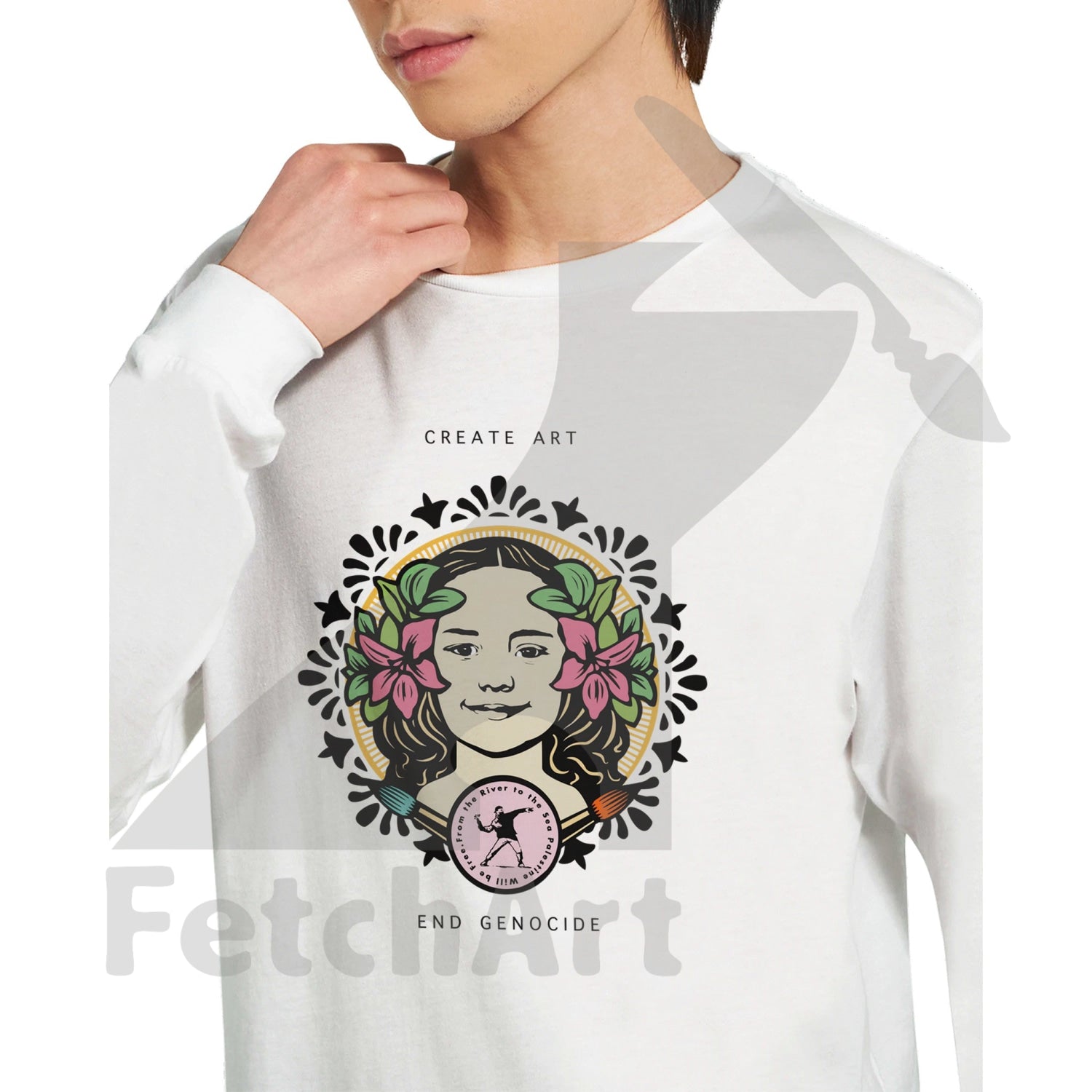 Close-up of Hind artwork on unisex longsleeve t-shirt